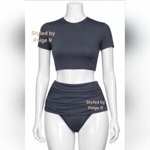 NWT SKIMS 2 Piece Swim T Shirt Sculpting foldover bikini Set Gray GUNMETAL 3X 4X